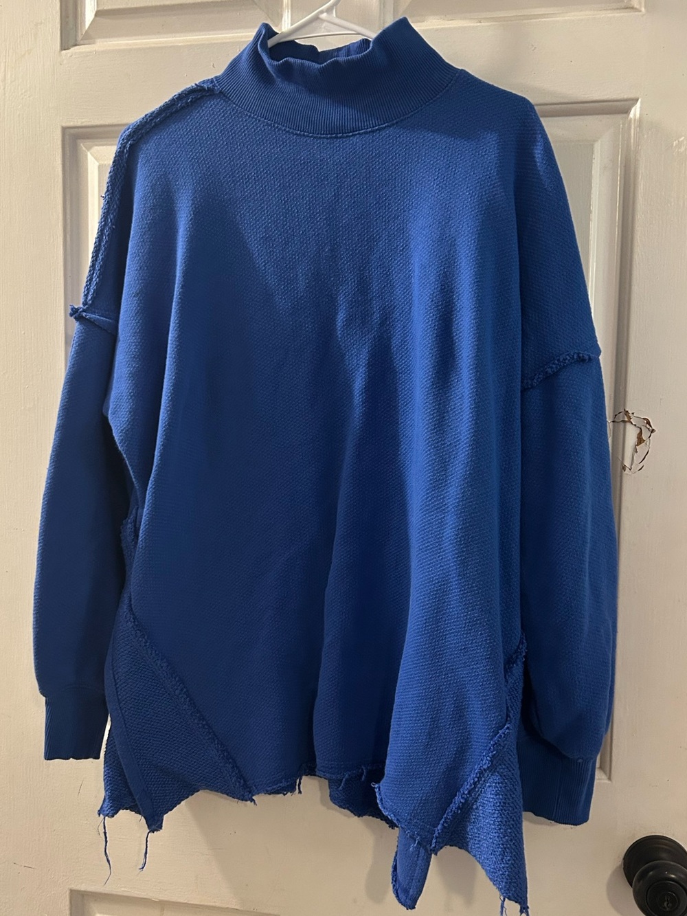 Free People Royal Blue Distressed Mock Neck Sweater